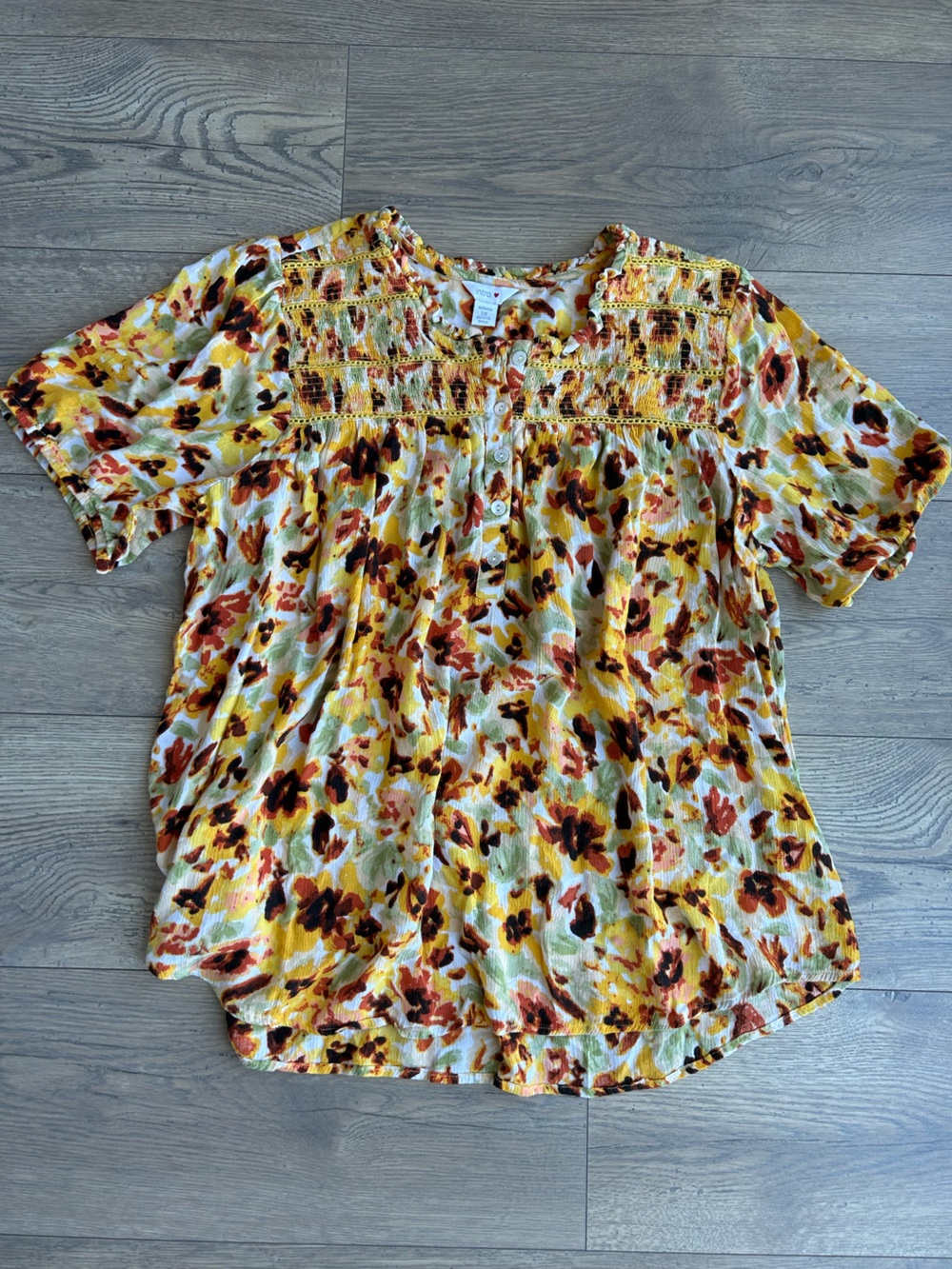 Intro Floral Pintuck Blouse - Yellow Multi